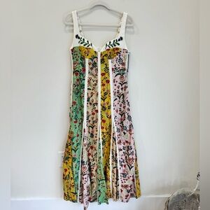 Christian Lacroix Floral Patchwork Linen Corset Midi Dress NWT US 6